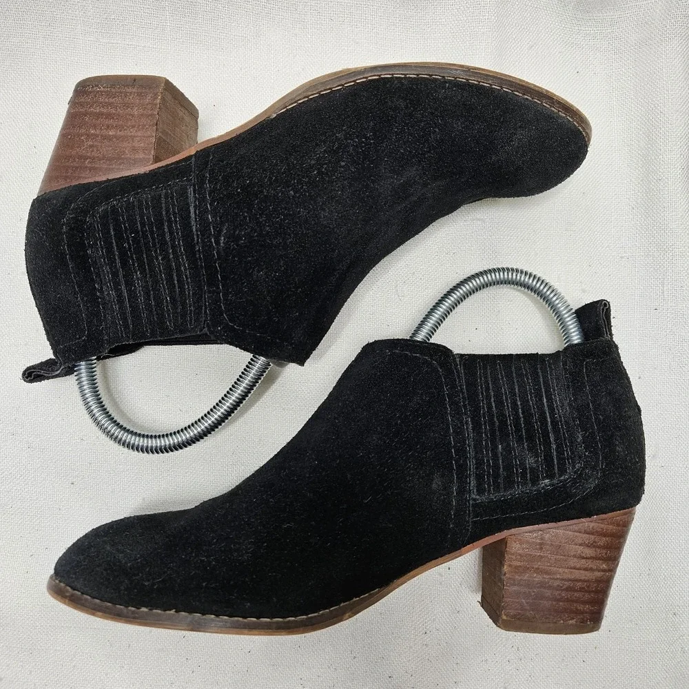 Dolce Vita Keiton Suede‎ Ankle Boots Womens 7 Black Block Heel Chelsea Booties